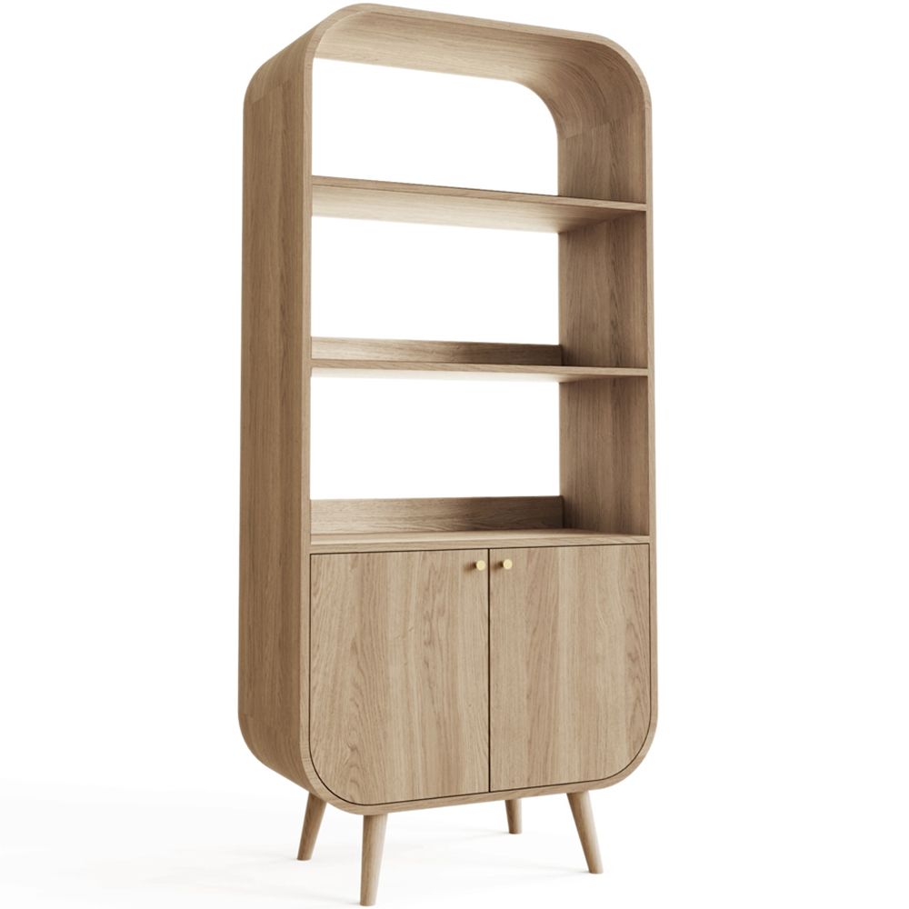 GFW Vionna 2 Door 3 Shelf Oak Mid Century Curved Display Unit Image 2