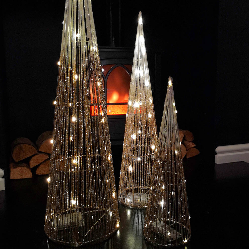 Samuel Alexander 3 Piece 90 Warm White LED Gold Tree Cone Obelisk Set Image 5