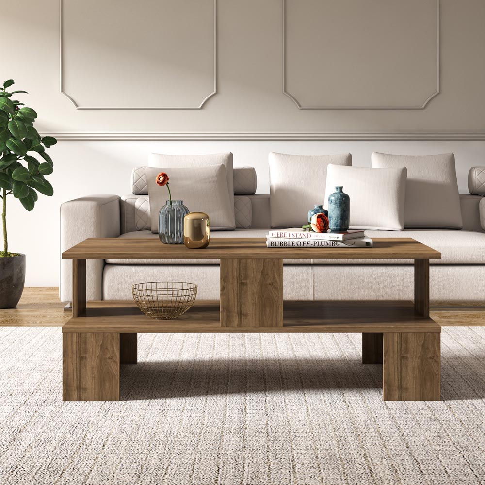 Decorotika Evans Single Shelf Walnut Coffee Table Image 5