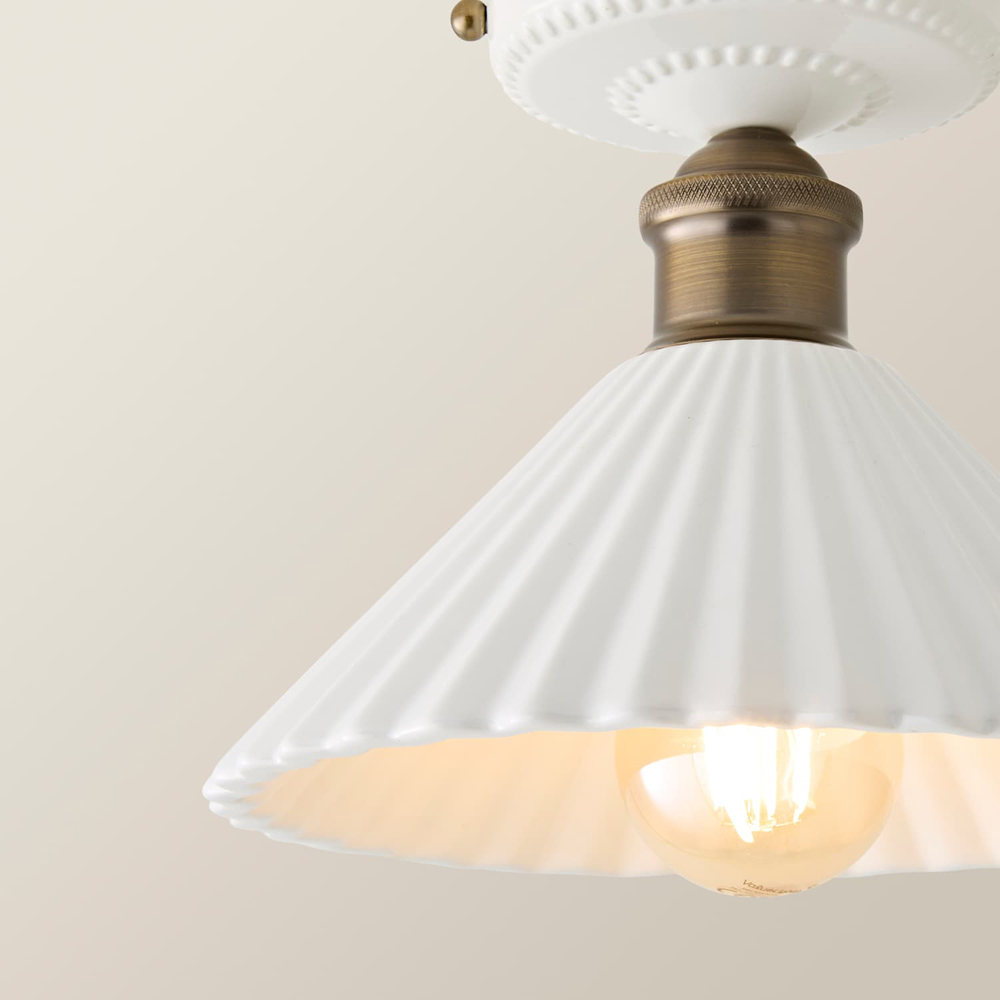 ValueLights Burford White Ribbed Ceramic Shade LED Flush Ceiling Light with Bulb Image 3