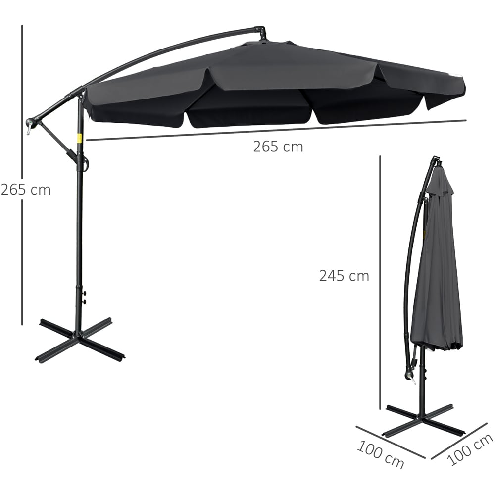 Outsunny Black Crank Handle Cantilever Banana Parasol with Cross Base 2.7m Image 7