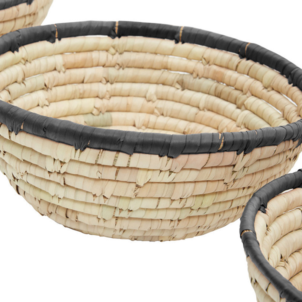 Premier Housewares Black Trim Round Palm Leaf Basket 3 Pack Image 6