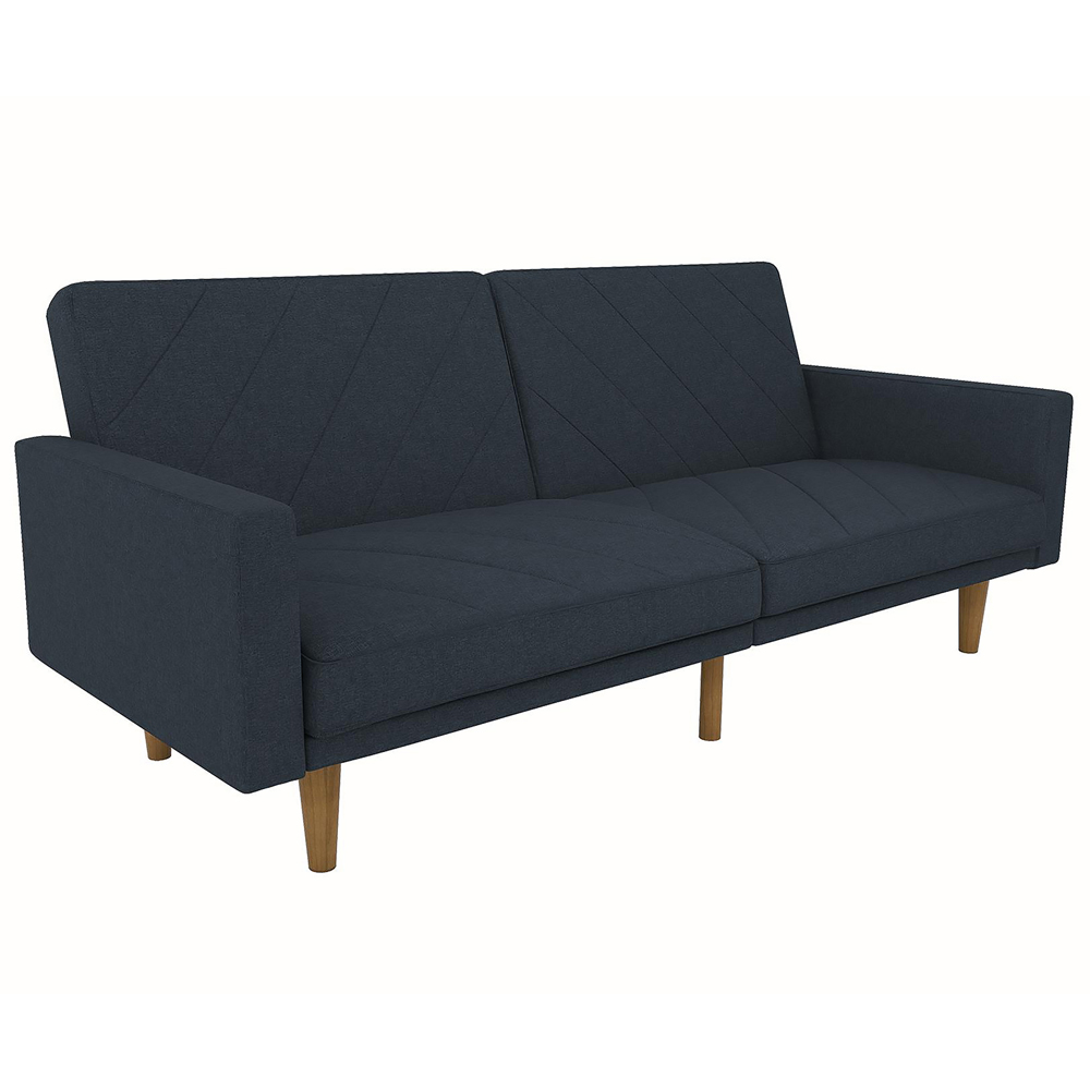 Dorel Paxson 3 Seater Linen Navy Blue Sofa Bed with Wooden Feet | Homebase