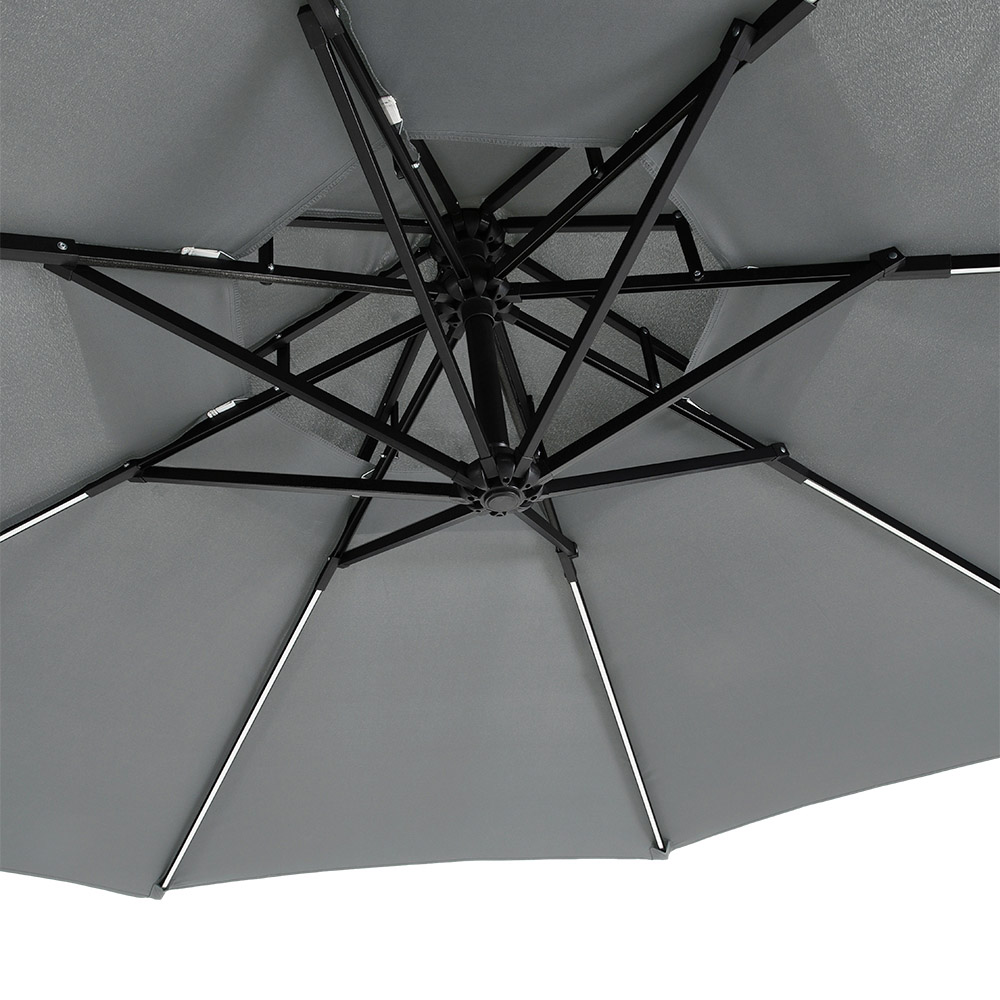 Living and Home Double Top Dark Grey Solar Light Cantilever Parasol with Wheeled Base 3m Image 3