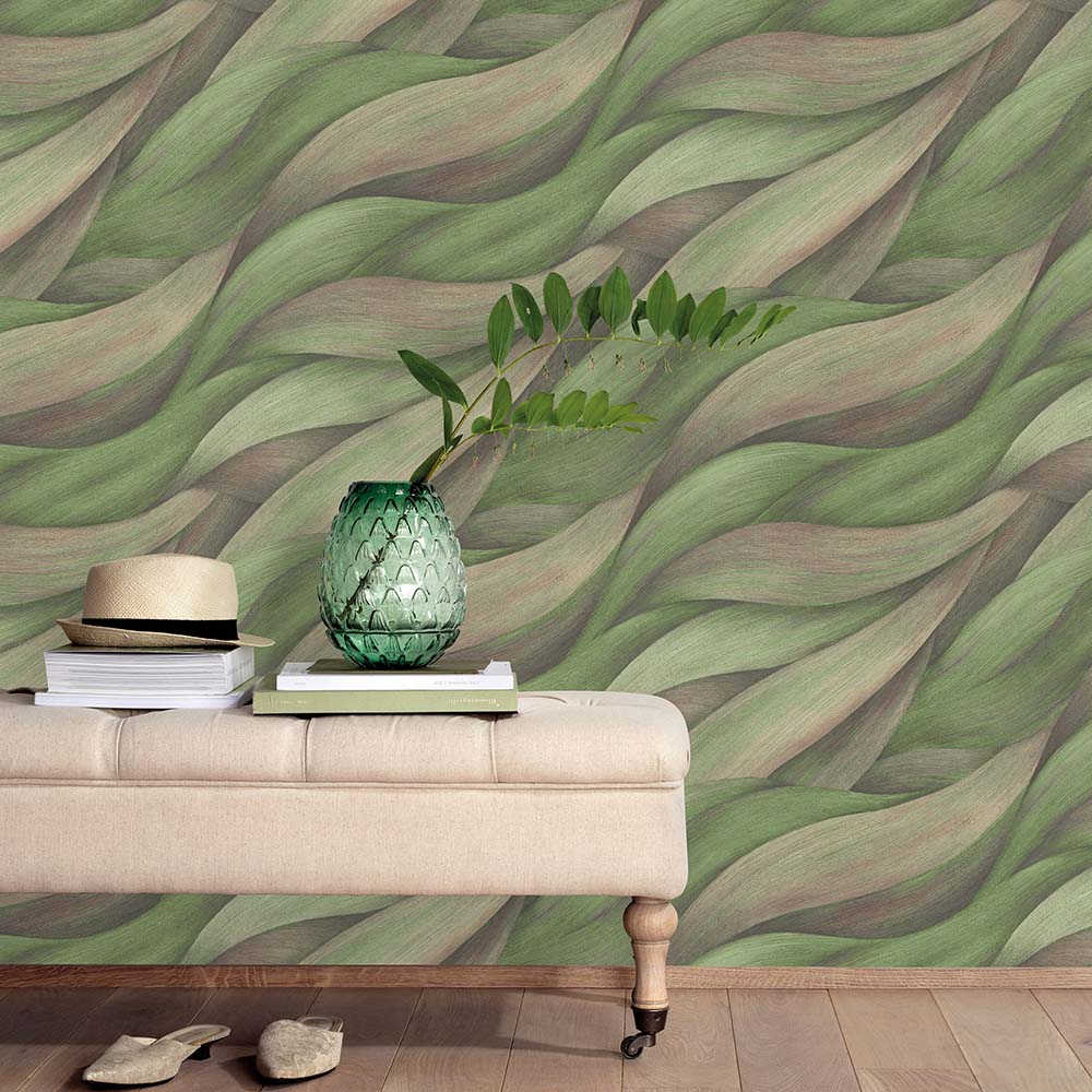 Erismann Leaf Waves Green Wallpaper Image 3
