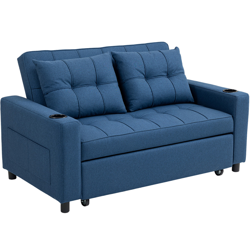 HOMCOM 2 Seater Dark Blue Pull Out Sofa Bed with Pockets | Homebase