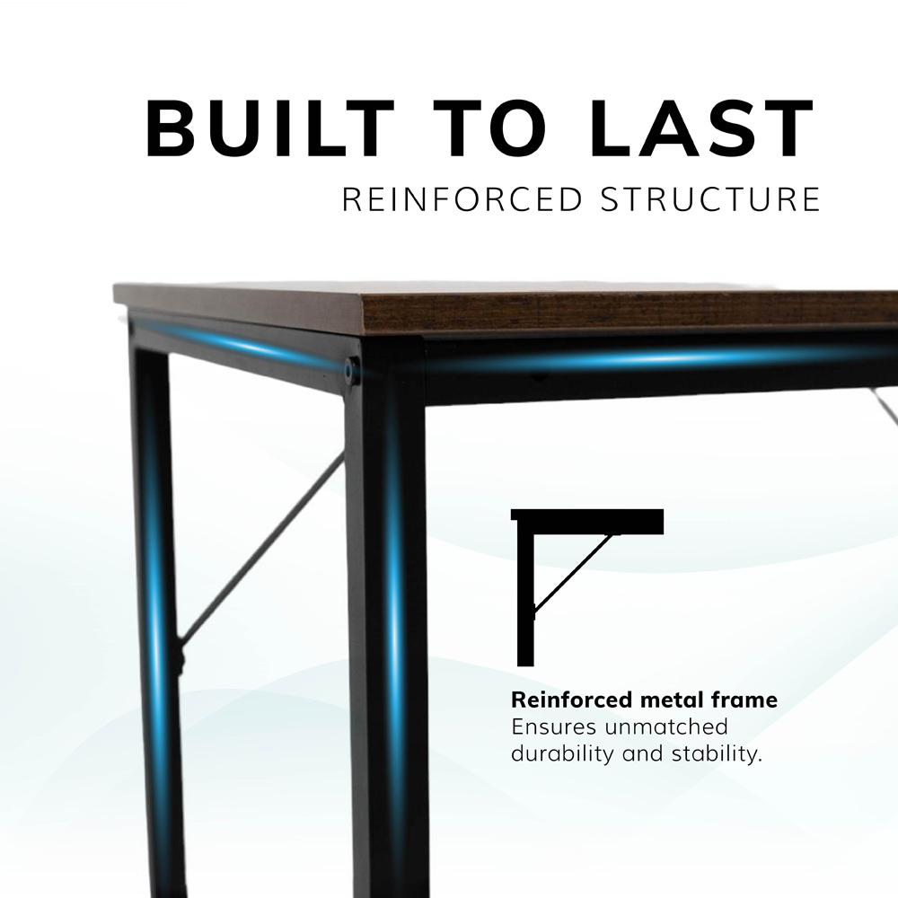 House of Home Computer Desk Rustic Dark Brown and Black Image 3