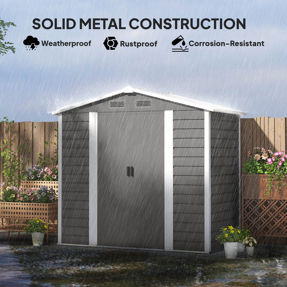 Outsunny 6.8 x 3.7ft Light Grey Metal Shed with Lock Image 6