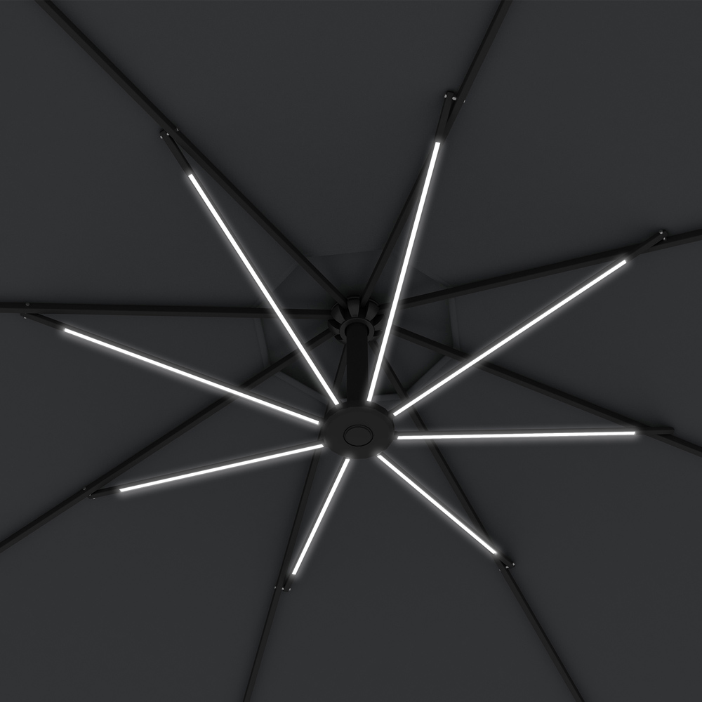 Outsunny Grey LED Crank Banana Cantilever Parasol 3m Image 3