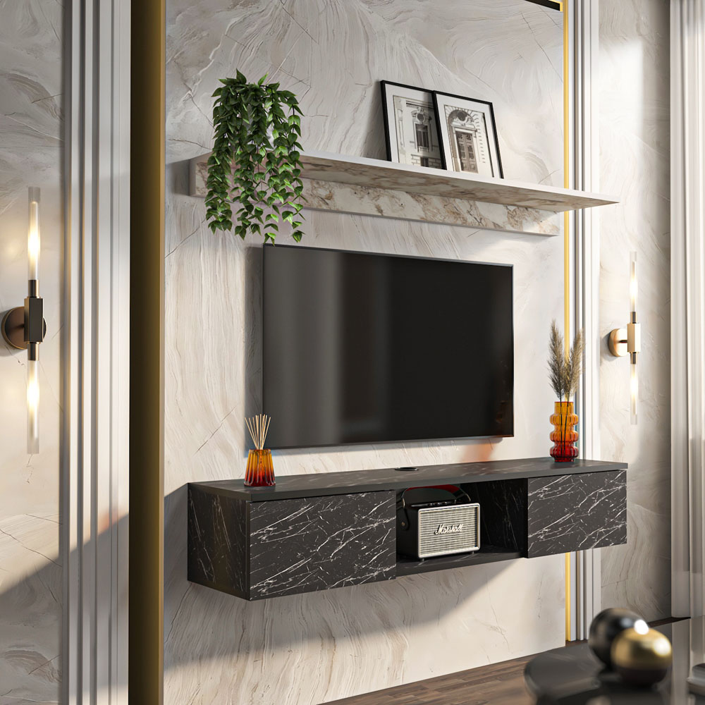 Decorotika Elia 2 Door Single Shelf Bendire and Ephesus Floating TV Unit with Wall Shelf Image 5