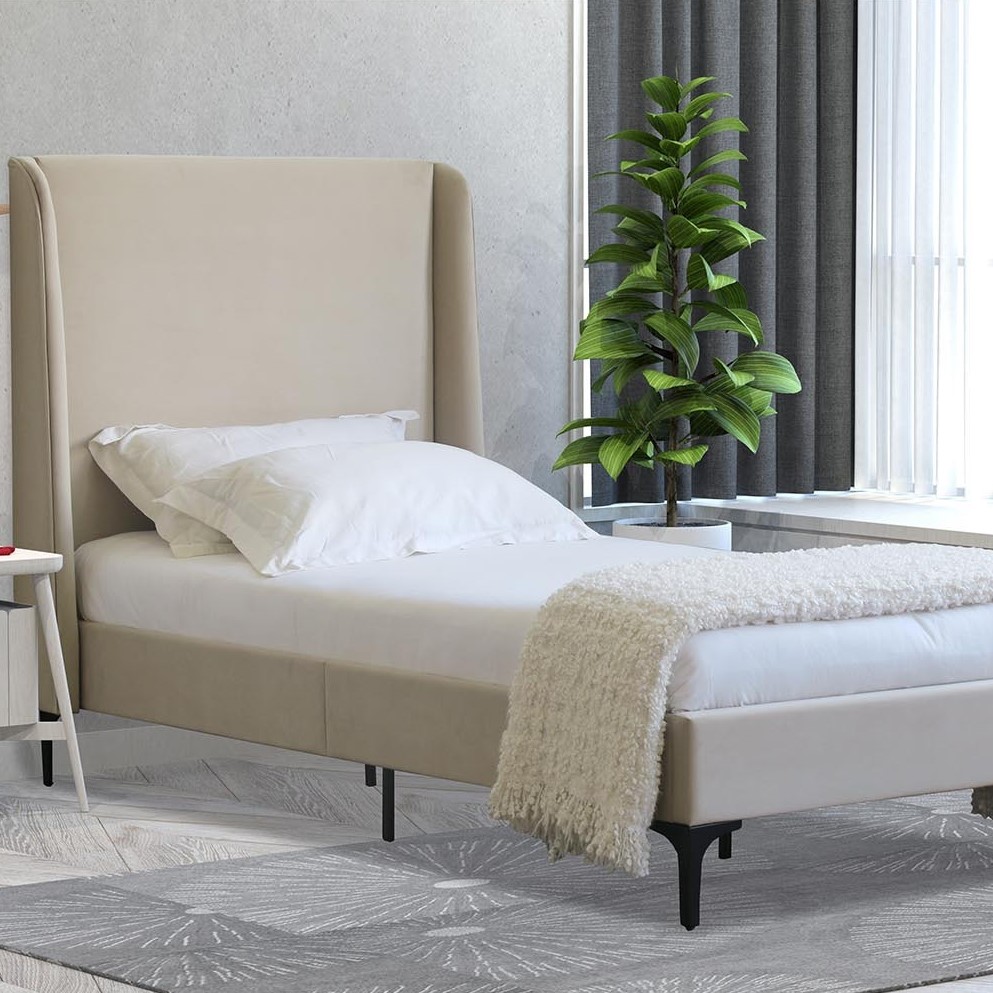 Lauren Single Cream Wooden Fabric Bed Image 2