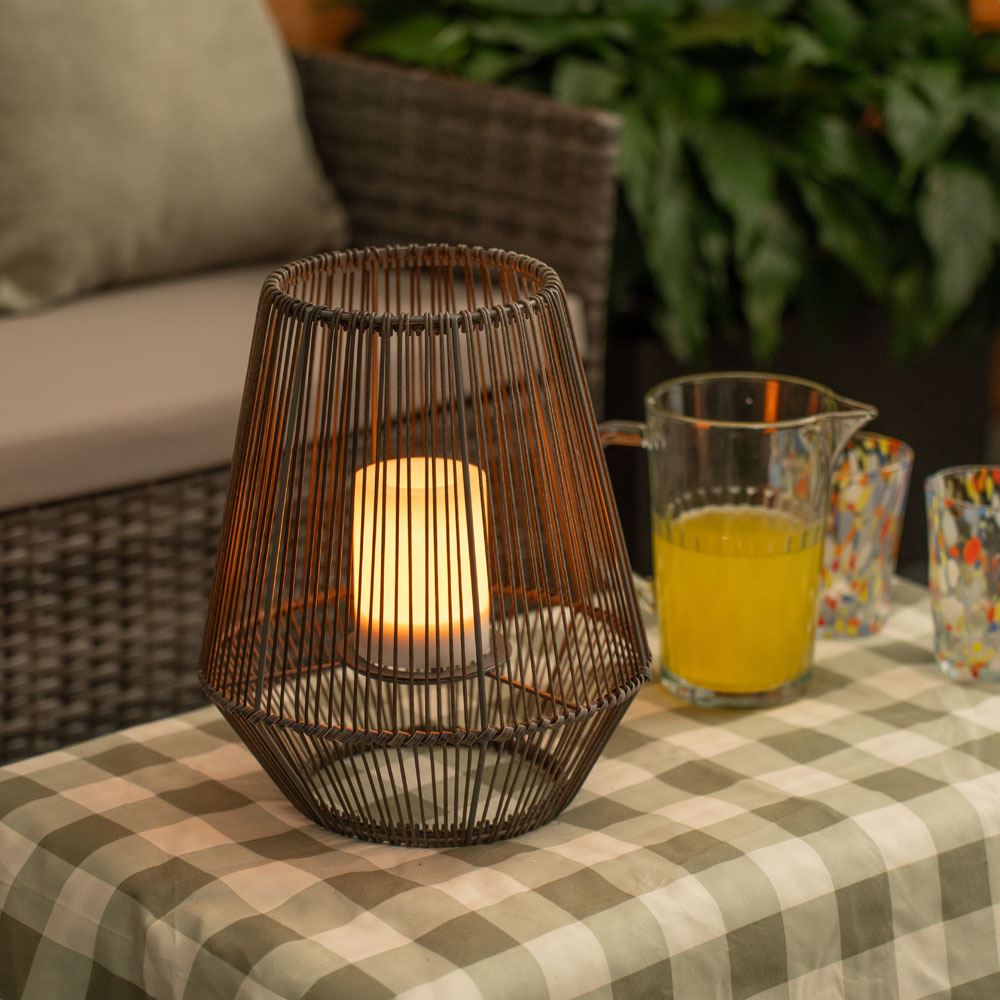 ValueLights Wicker Natural Outdoor Solar Lantern Ornament Image 2