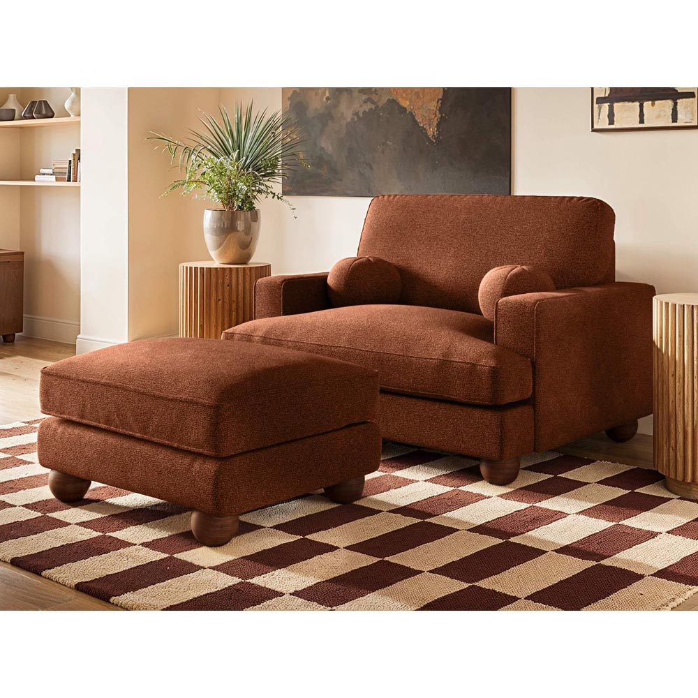 Solace+Co Addison Burnt Orange Velvet Wooden Footstool Image 6