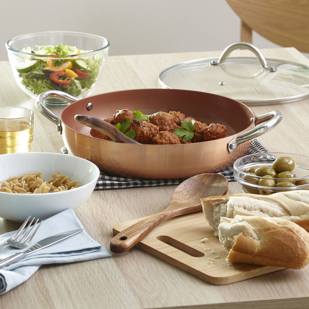 Cermalon 28cm Non Stick Shallow Copper Casserole Pan with Lid Image 6