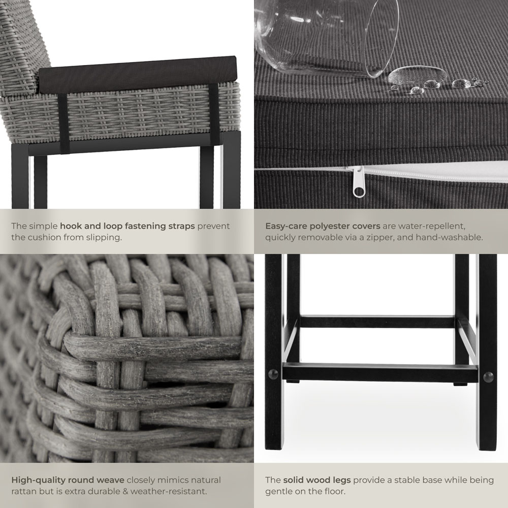 tectake Latina Grey Polyrattan and Aluminium Frame Bar Stool Image 5