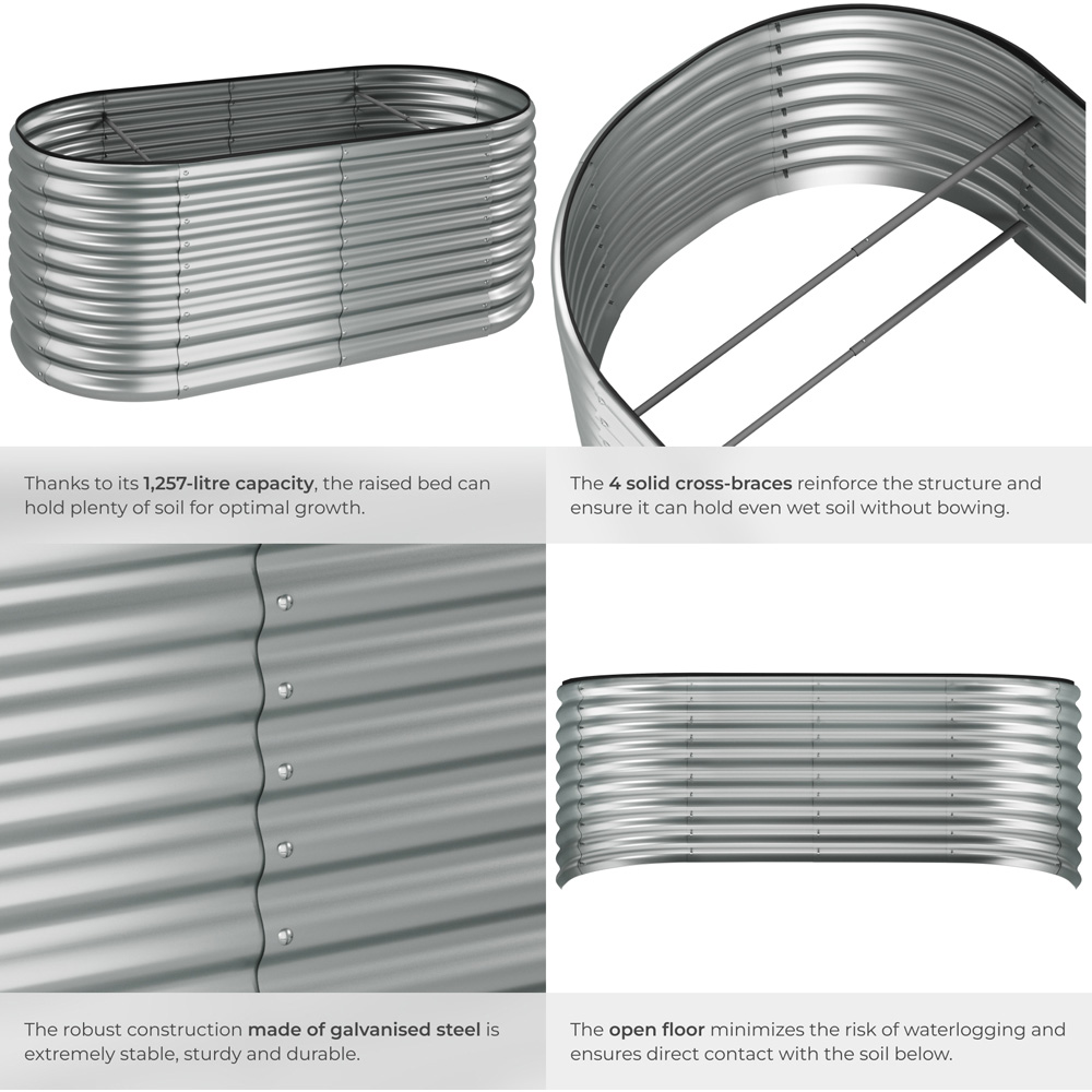 tectake Flormma 200 x 100cm Silver Galvanised Steel Raised Garden Bed Image 4