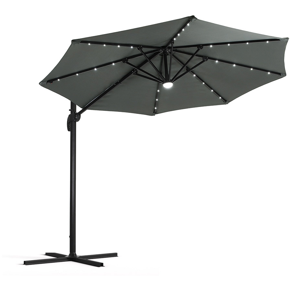Living and Home Dark Grey LED Round Rotatable Cantilever Parasol with Square HDPE Base 3m Image 3