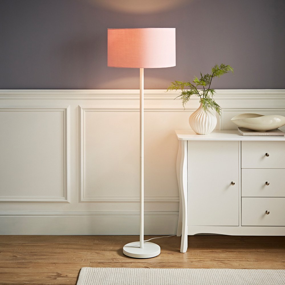 ValueLights Charlie Blush Drum Shade White Floor Lamp and Bulb Image 2