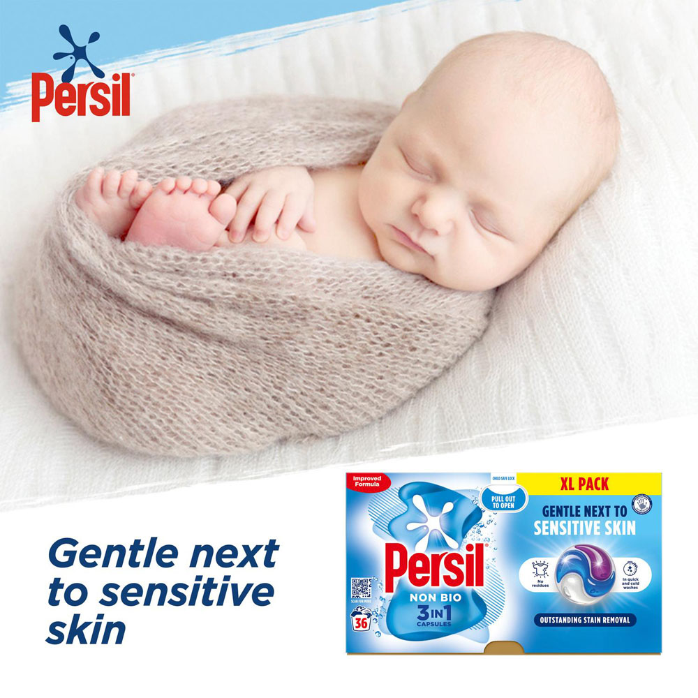 Persil Non Bio 3 in 1 Washing Capsules XL 36 Washes 4 Pack Image 8