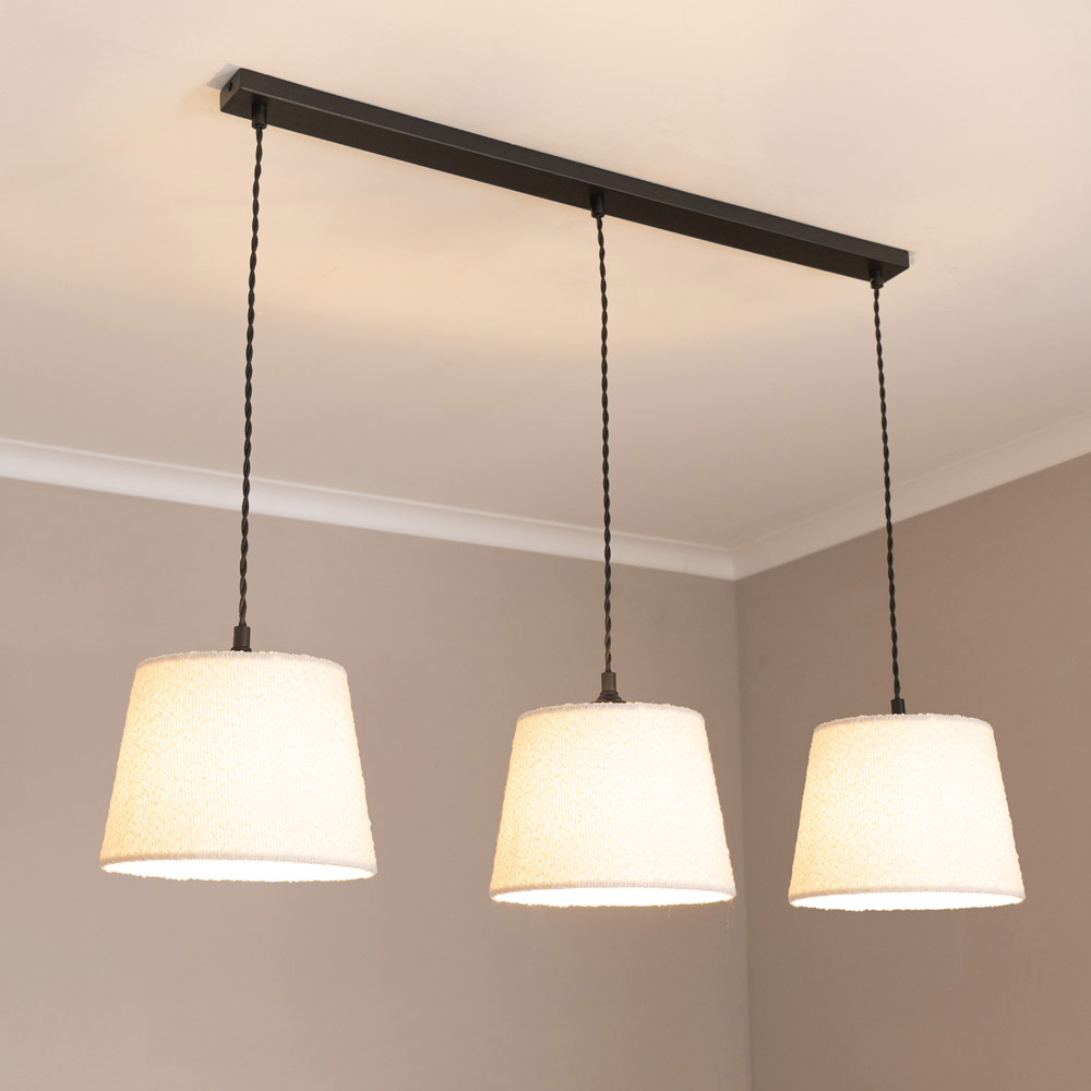 ValueLights Rory Tapered Cream Boucle Lamp Shade 3 Drop Ceiling Pendant Light with LED Bulbs Image 2