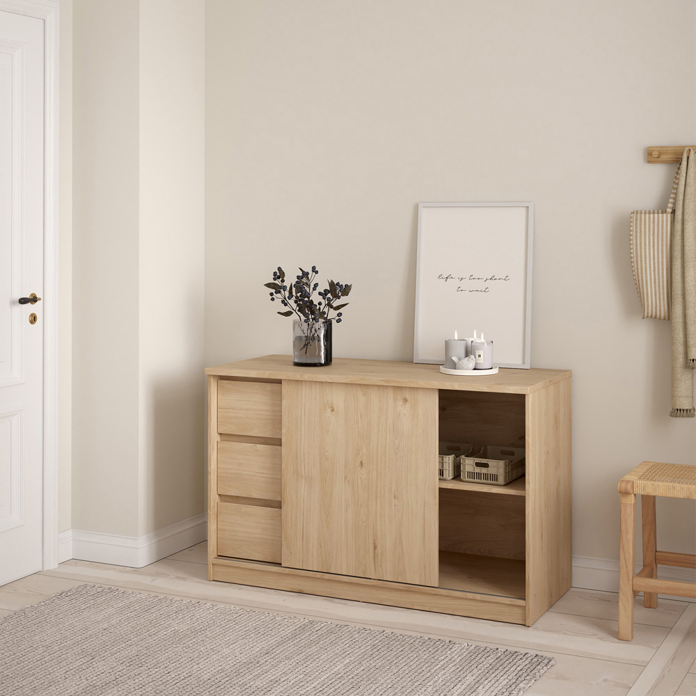 Florence Single Door 3 Drawer Jackson Hickory Oak Sliding Storage Unit Image 6