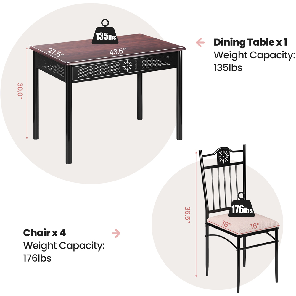 Costway 4 Seater Kitchen Dining Set with Sponge Cushion Purple Image 7