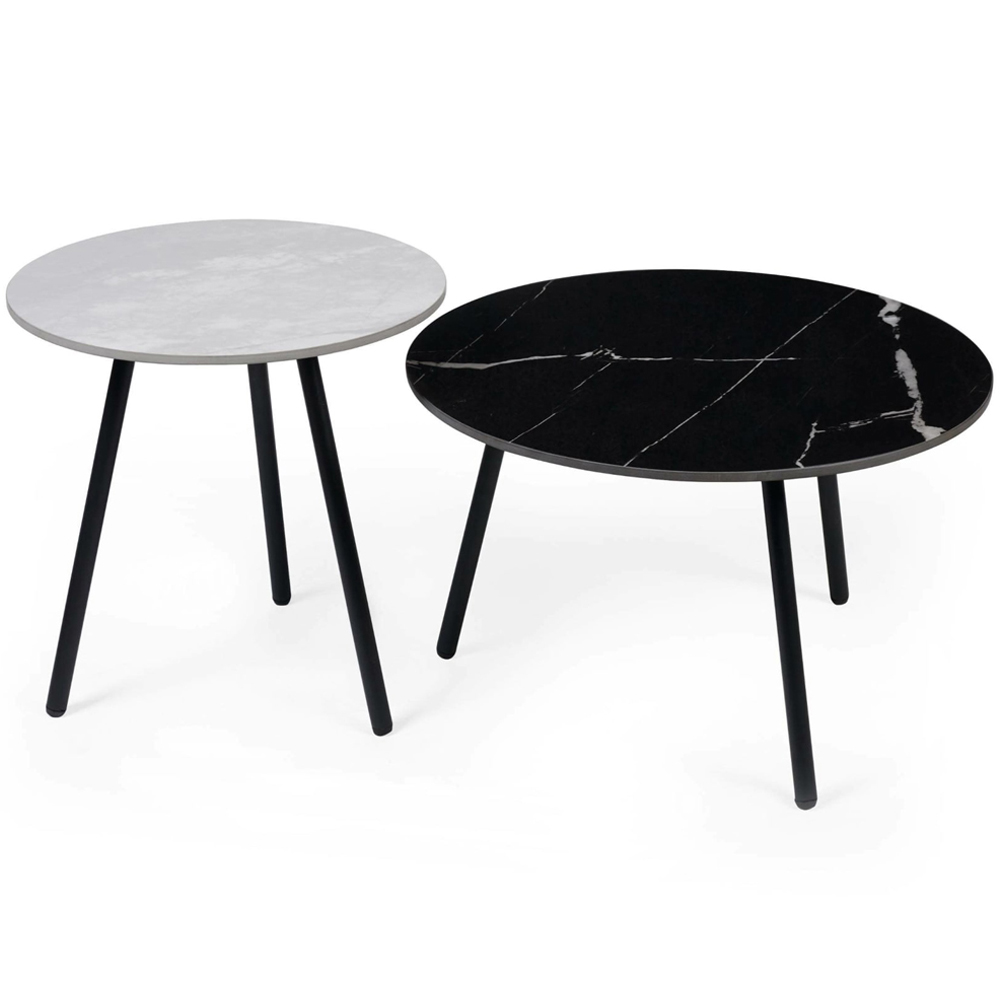 Julian Bowen Casper Grey and Black Marble Effect Sintered Stone Top Side Table Set of 2 Image 2
