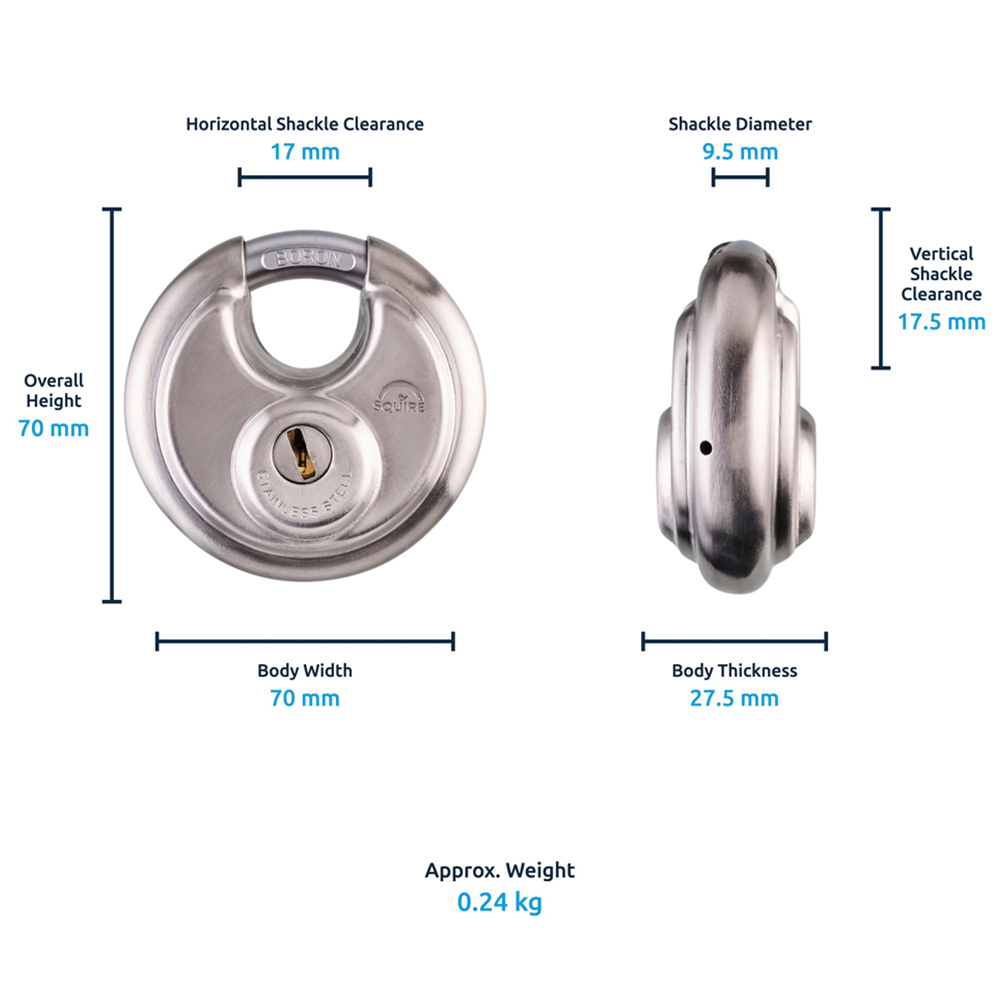 Squire 70mm Disc Drill Protection Boron Shackle Padlock Image 7