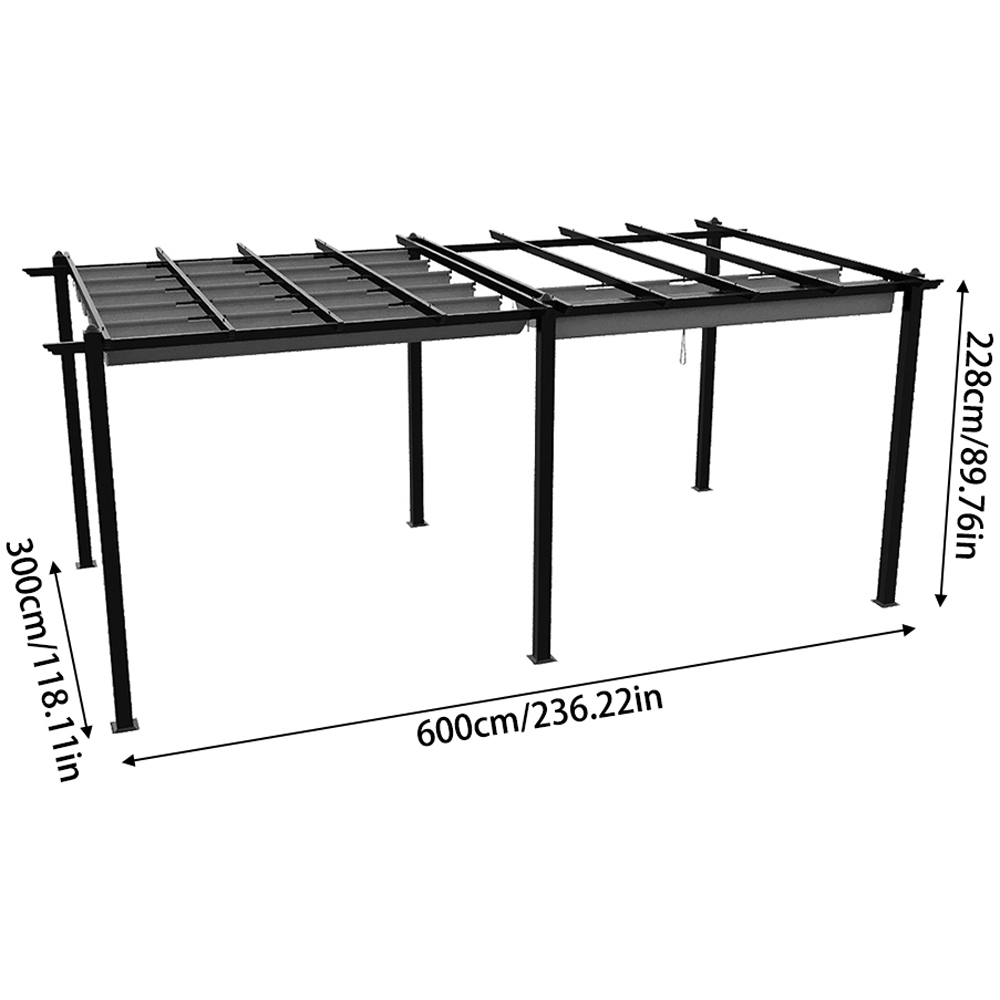 Living and Home 6 x 3m Light Grey Aluminium Pergola with Retractable Roof Image 8
