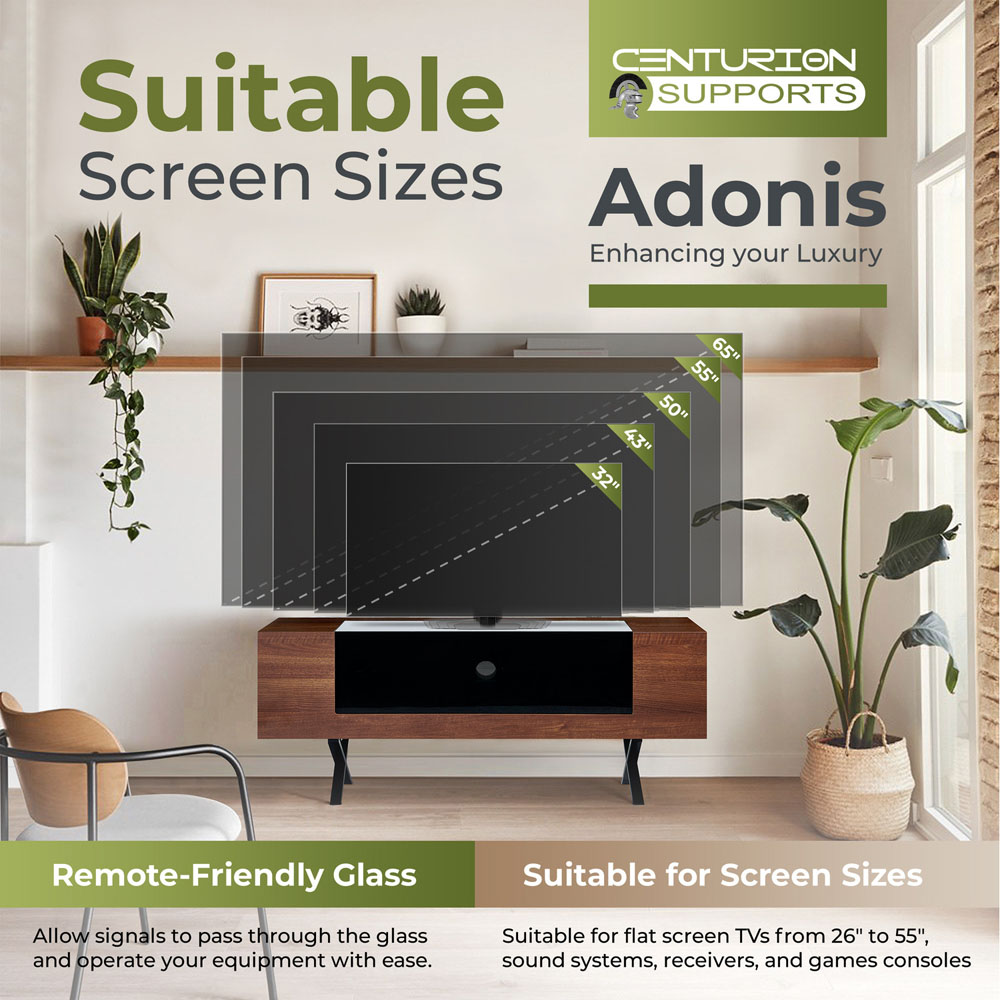 Centurion ADONIS Walnut and Black Contrast Beam-Thru Remote-Friendly Door TV Cabinet Image 8