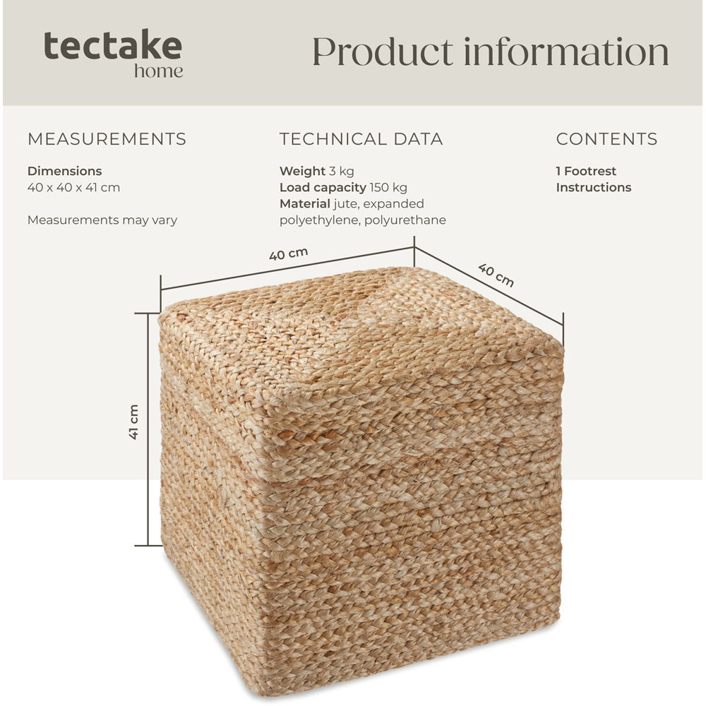 Tectake Banno Boho Style Natural Jute Cube Footstool Image 9