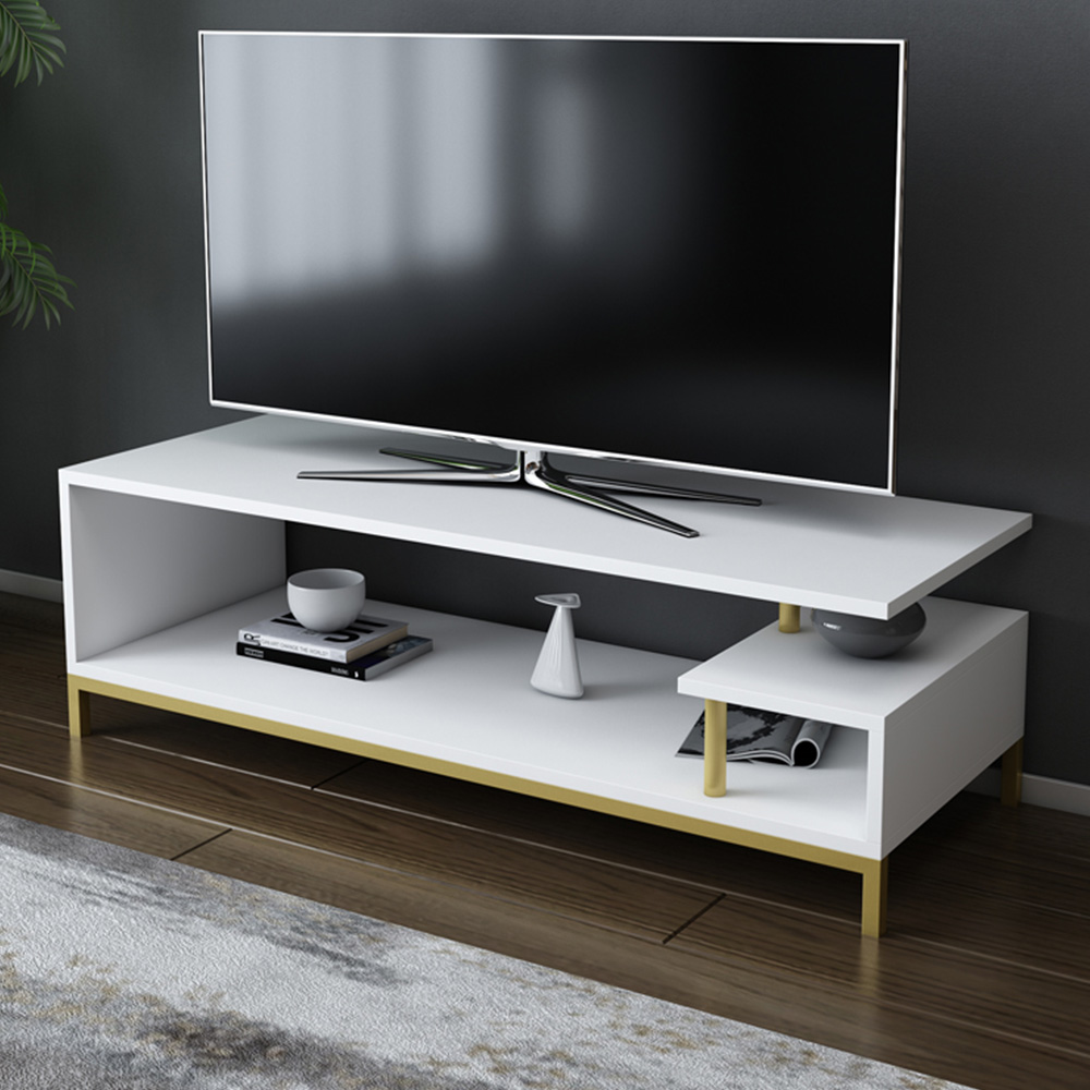 Decorotika Reilly 2 Shelf Gold and White TV Unit Image 1