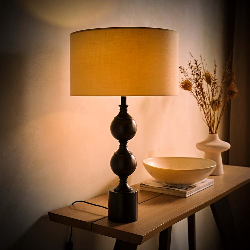 ValueLights Natural Drum Shade Declan Metal Candlestick LED Table Lamp with Bulb Image 2
