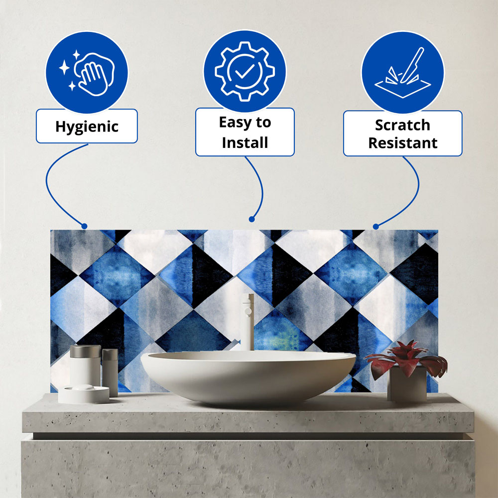 Warren Reed Designer Square Checkered Pattern Glass Bathroom Splashback 25 x 60cm Image 3