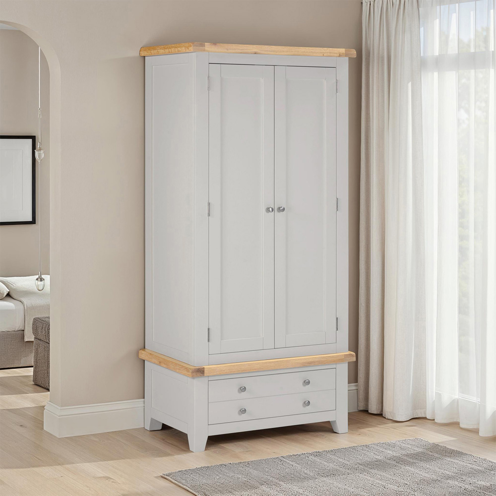 Seconique Windsor 2 Door Single Drawer Pebble Grey and Oak Wardrobe Image 8