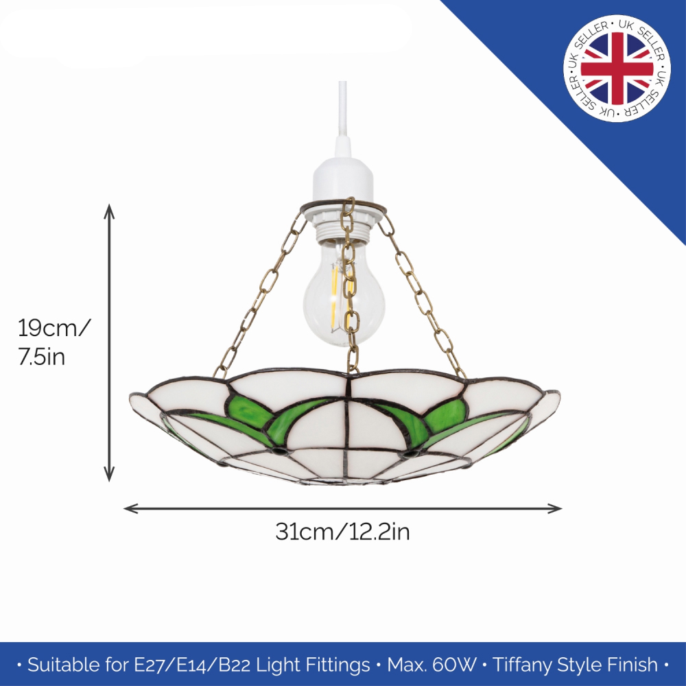Happy Homewares Tiffany Stained Glass Pendant Shade with Emerald Green Leaves Image 6