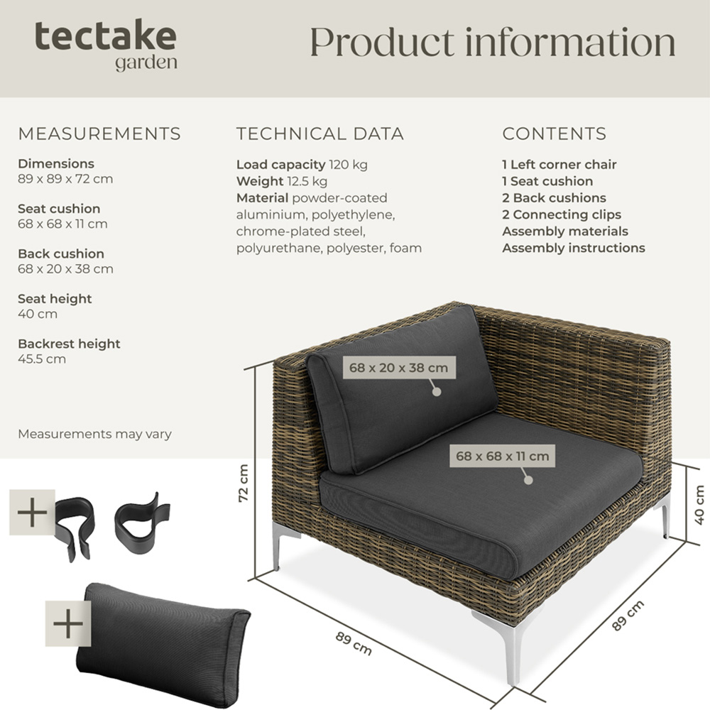 tectake Villanova Rattan Left Corner Garden Chair with Cushion Image 9