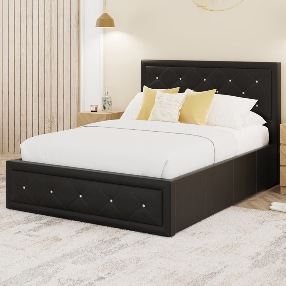 GFW Hollywood Double Black Gas End Lift Ottoman Bed with Buttoned Headboard Image 1