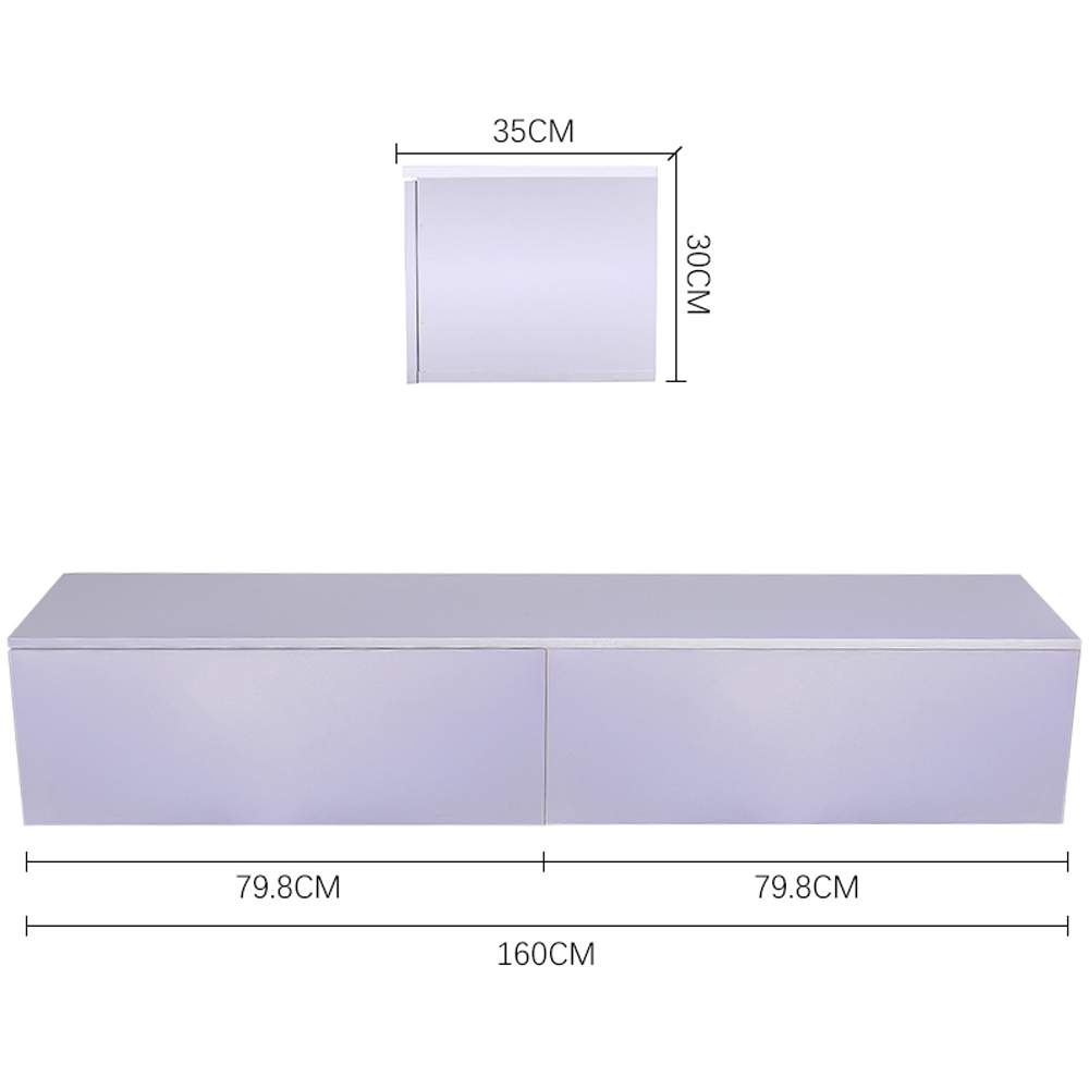 Living and Home White 2 Flip Down Drawer Wall Mounted TV Stand Image 9