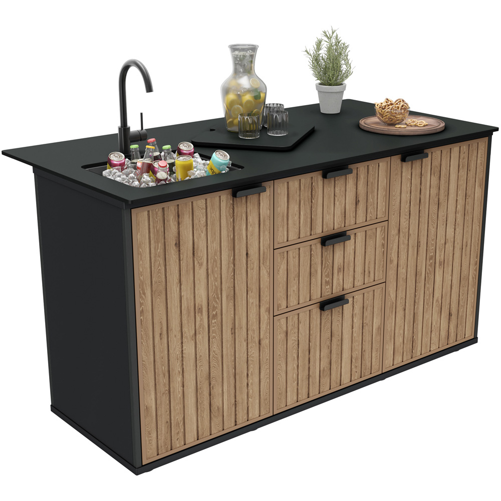 Keter 2 Door 3 Drawer Graphite Compact Outdoor Kitchen with Sink and Serving Tray Image 4