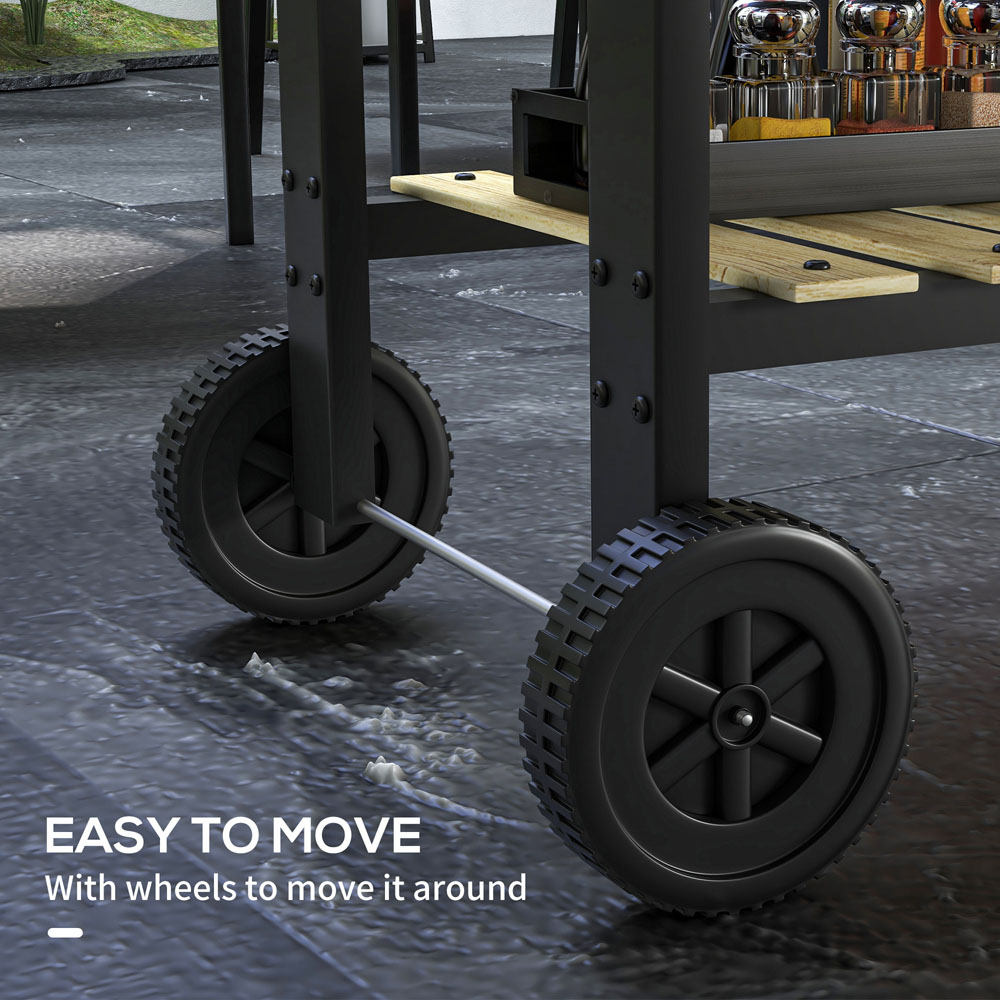 Outsunny Charcoal Barbecue Grill with Side Table and Storage Shelf Image 7