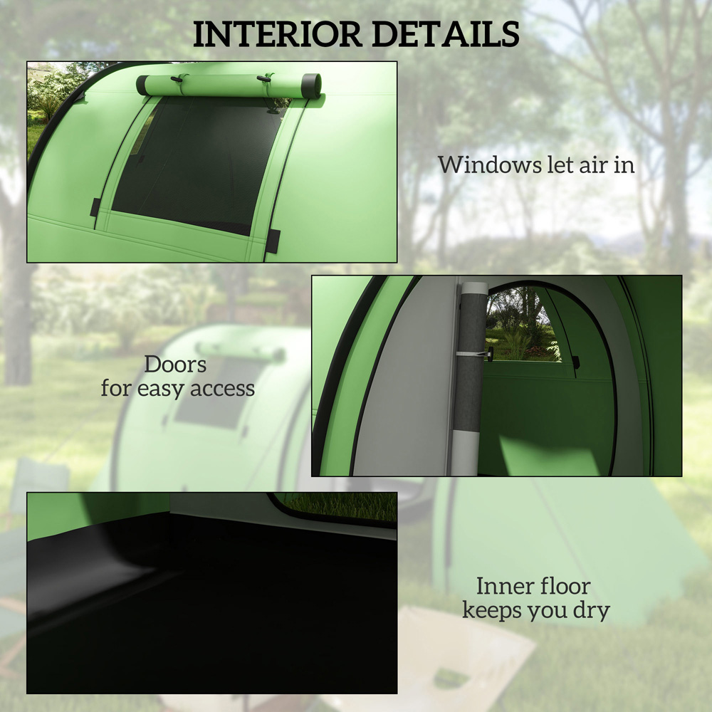 Outsunny 3-4 Person Waterproof Family Camping Tent with Bedroom and Living Room Green Image 6