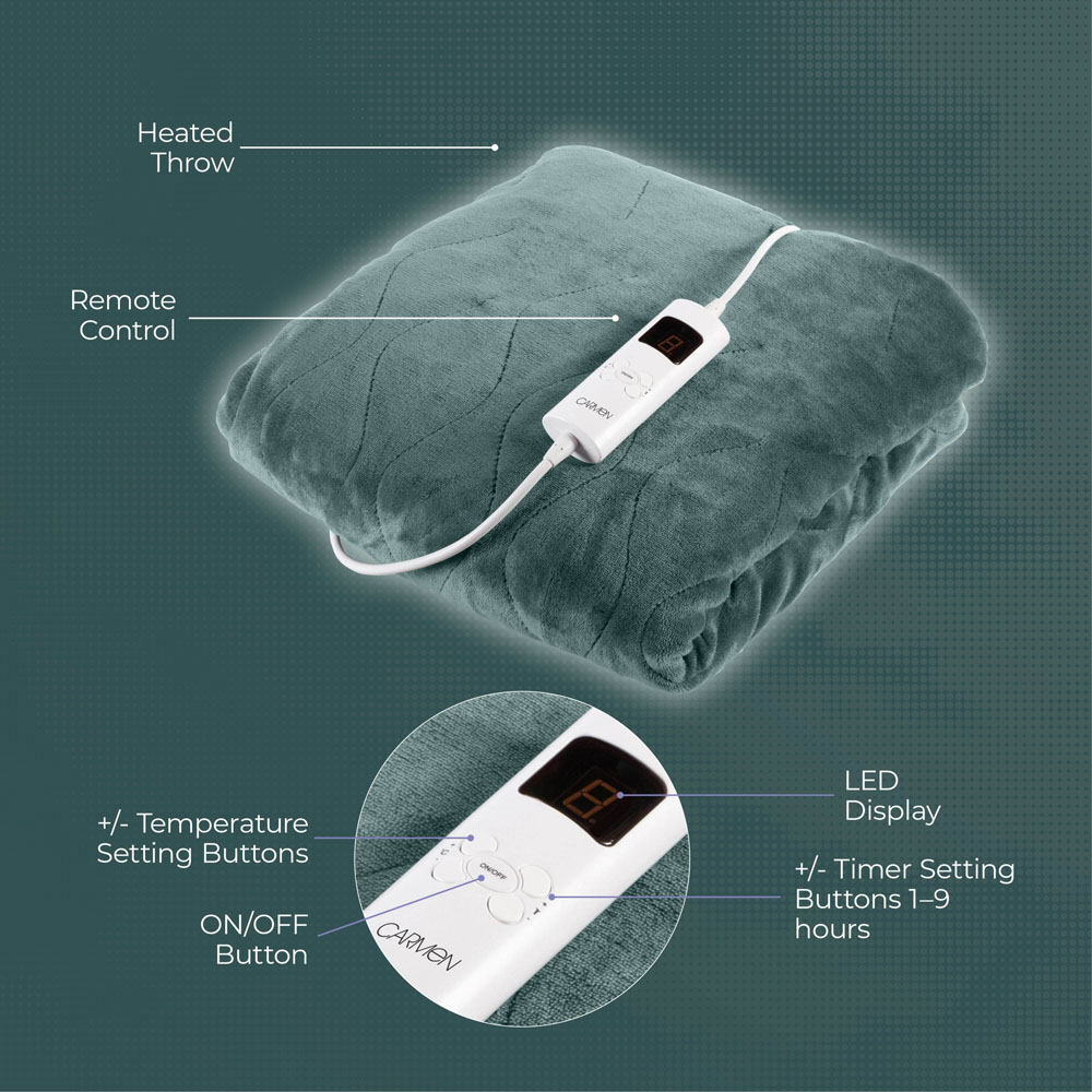 Carmen Green Fleece Electric Heated Throw Over Blanket 160 x 130cm Image 7