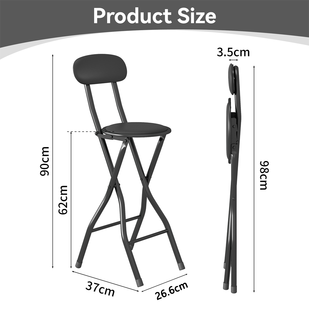 Black Padded Folding Bar Stool Set of 4 Image 5