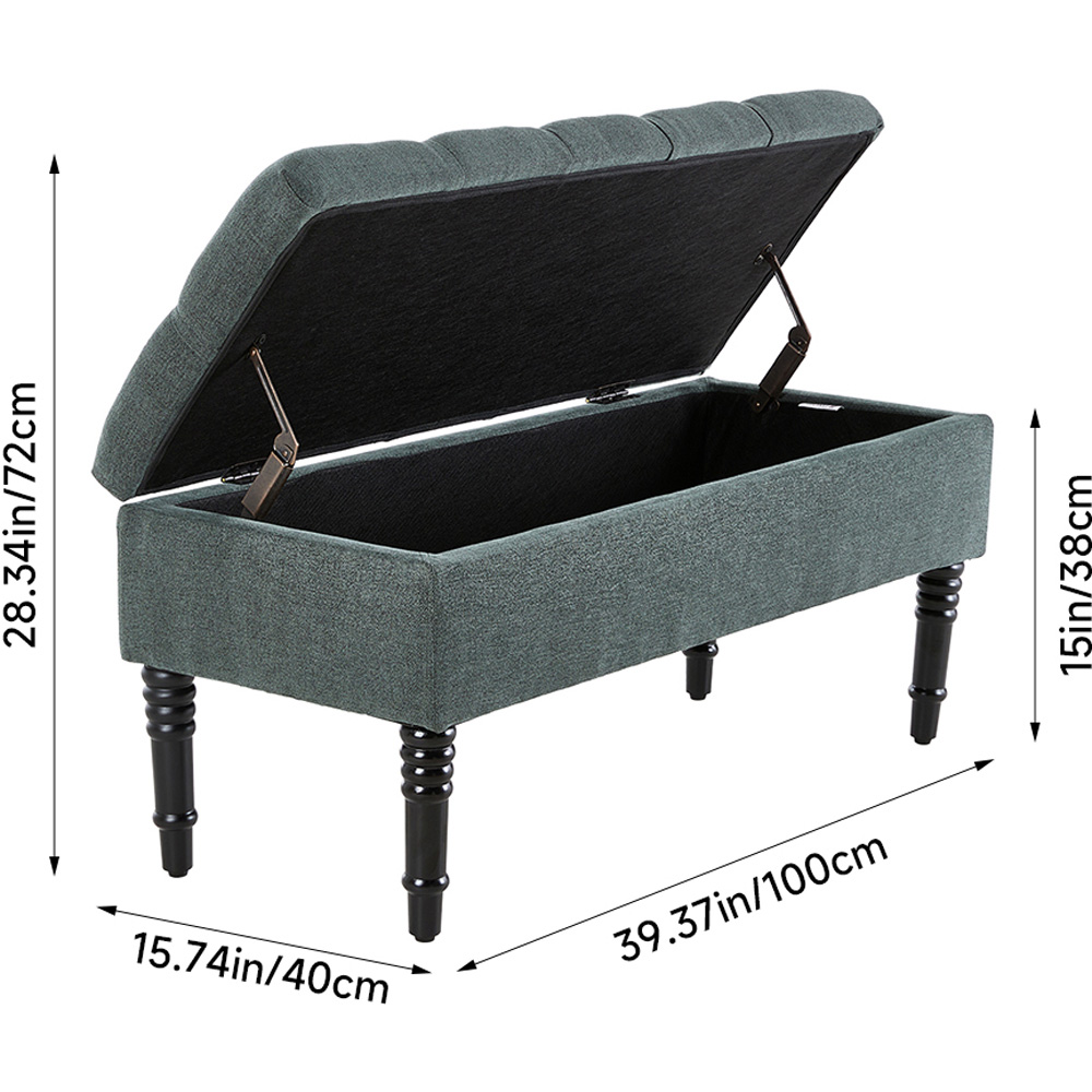 Living and Home 2 Seater Green Vintage Linen Ottoman Bench Image 9