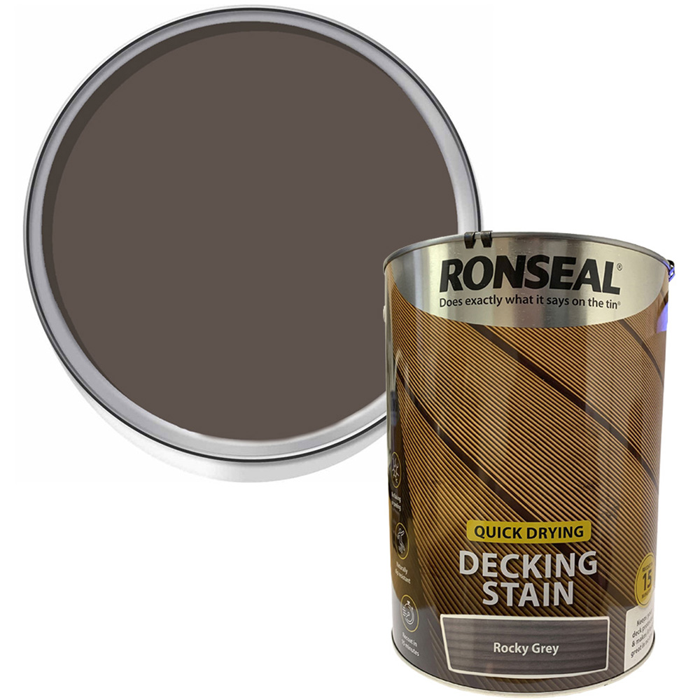 Ronseal Quick Drying Rocky Grey Decking Stain 5L Image 1