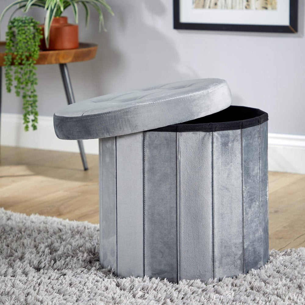 Home Source Grantham Grey Velvet Ottoman Image 3
