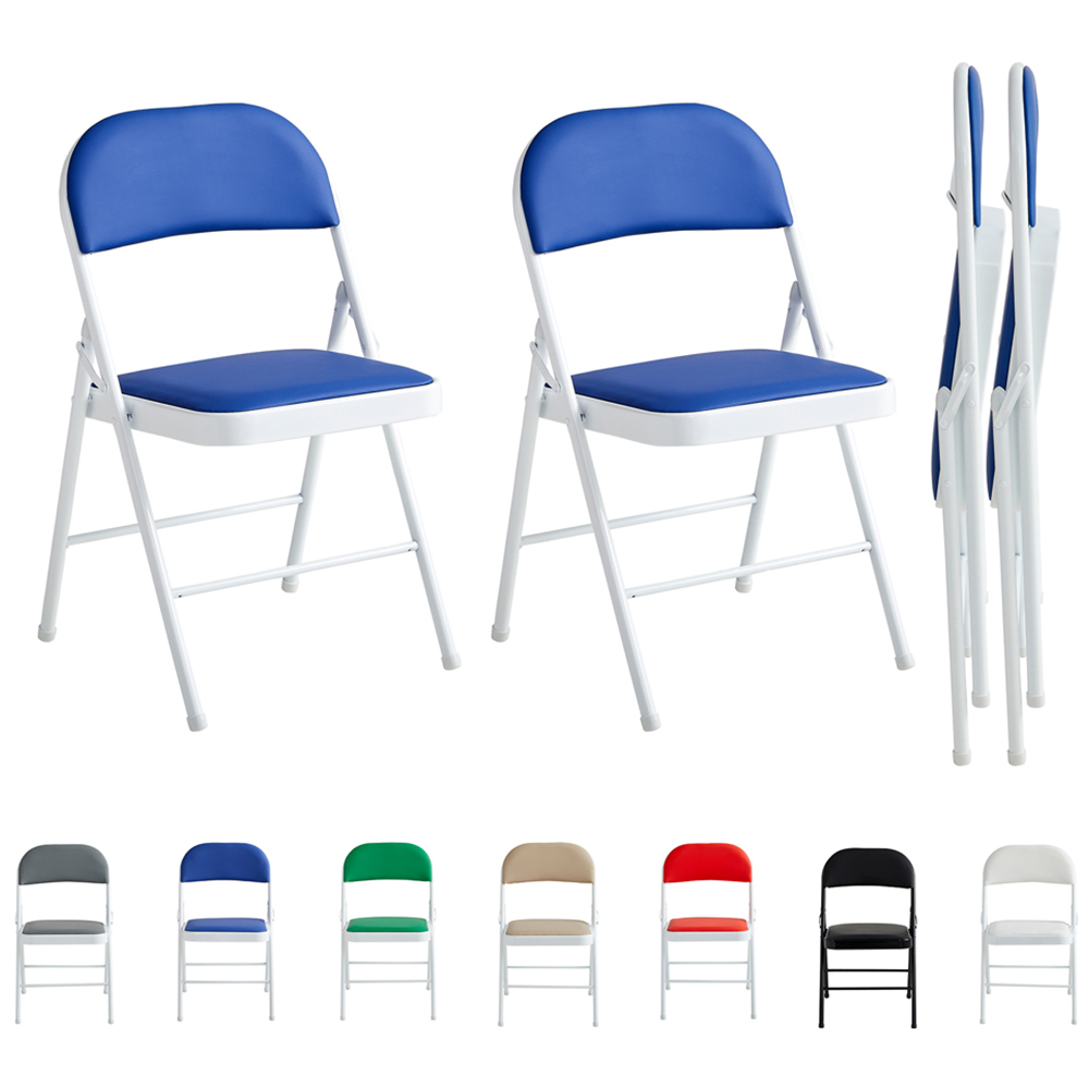 Set of 2 Blue Padded Folding Metal Dining Chairs Image 2