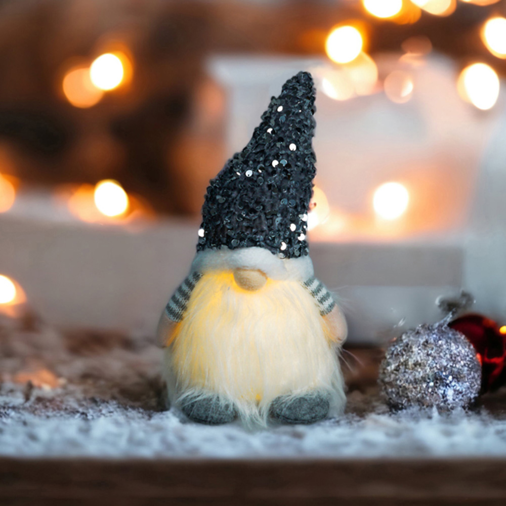 Xmas Haus Silver Sparkly Light Up Festive Gonk Decoration Image 3