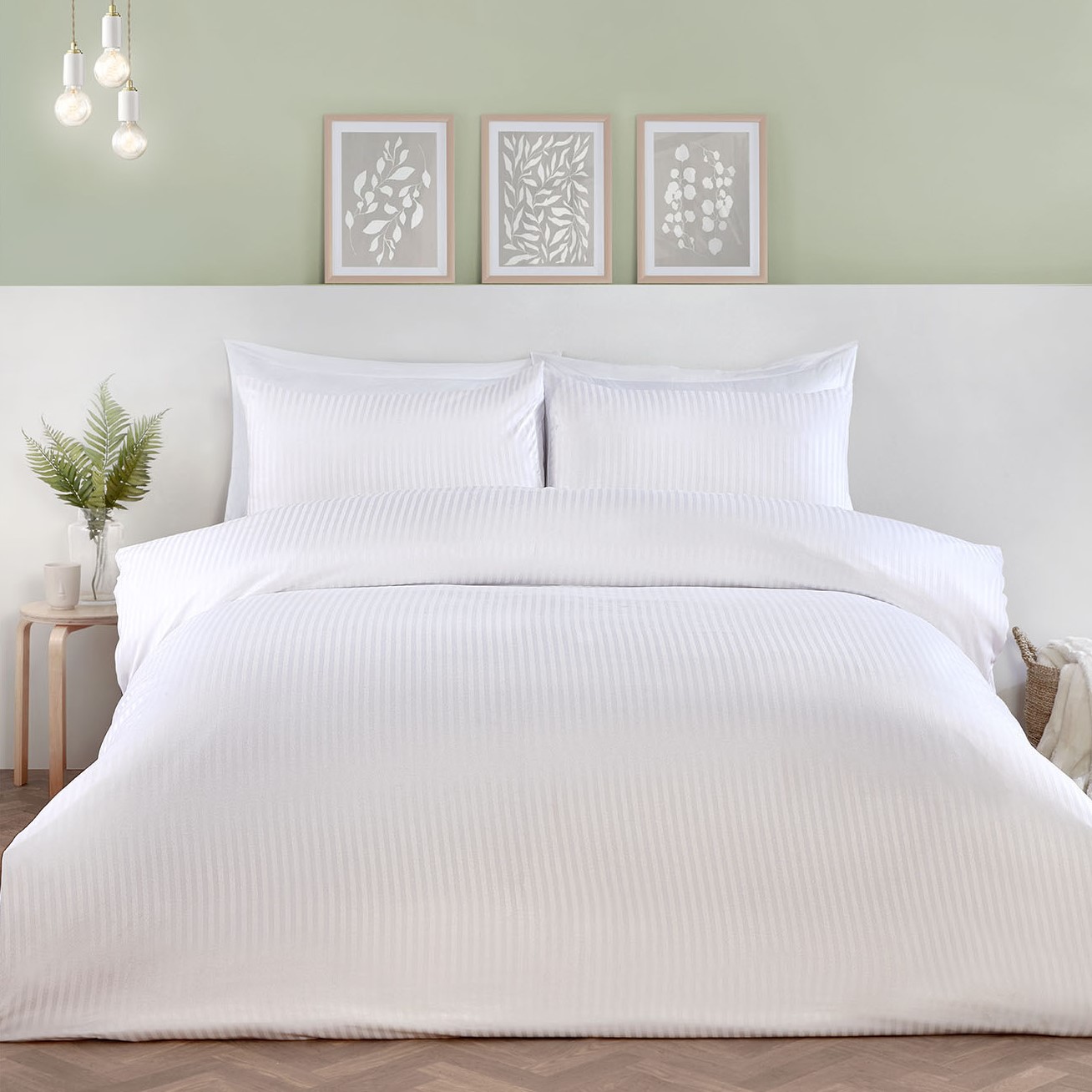 Pimlico Satin Stripe Duvet Set - White / Superking Image 1